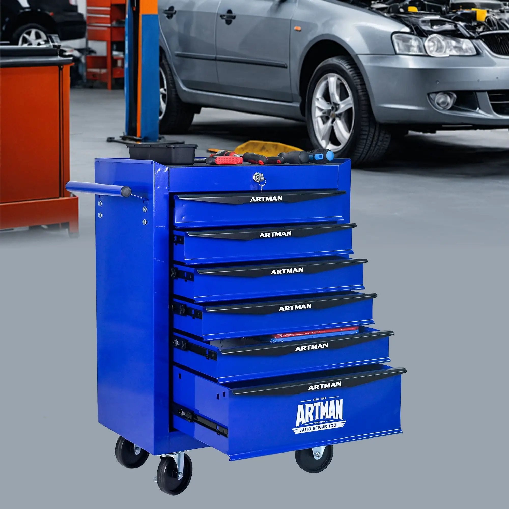 Rolling Metal Tool Chest With Drawers, Steel Storage Cabinet With Ball Bearing Slides by HouseOfZazla