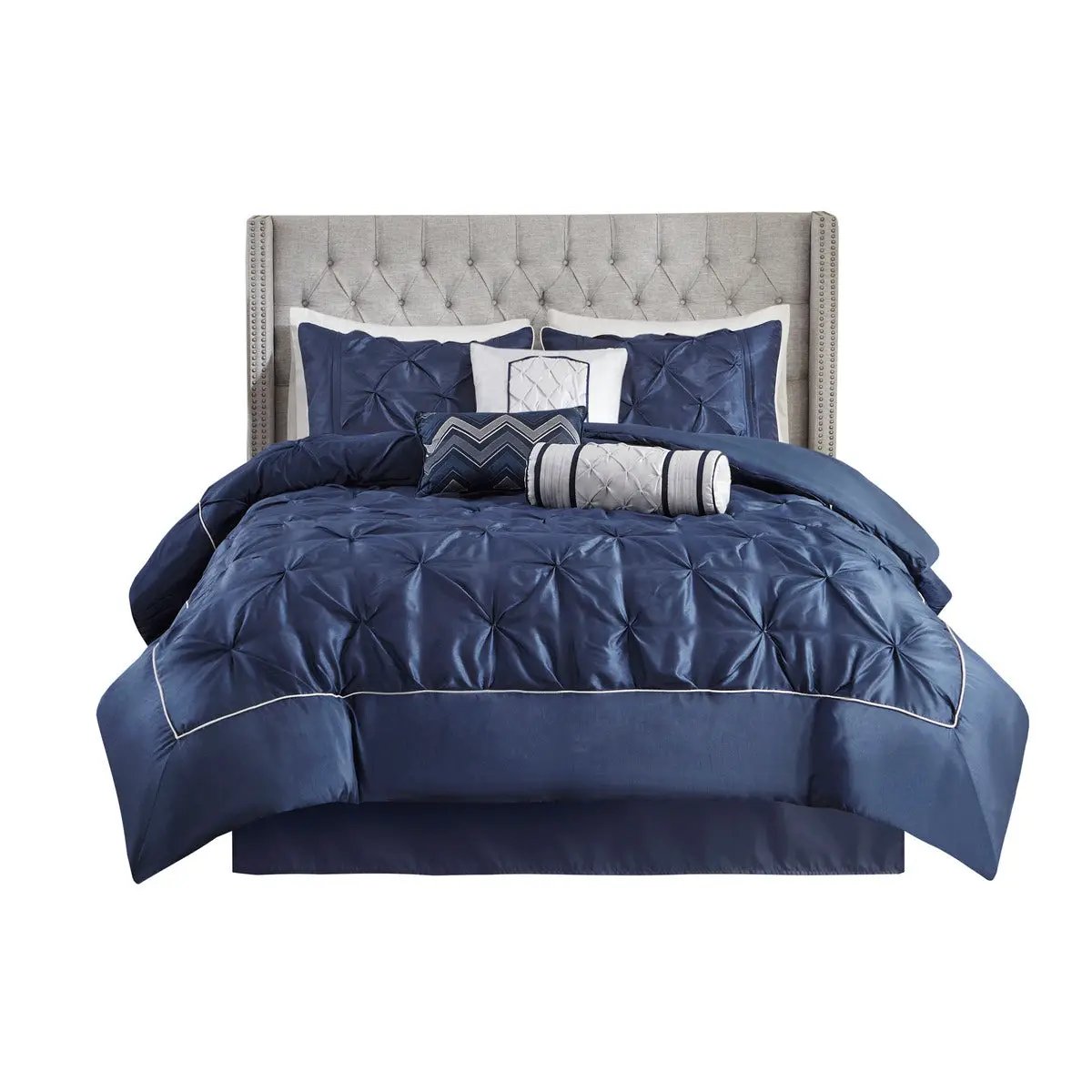 7 Piece Tufted Comforter Set Navy Queen by HouseOfZazla
