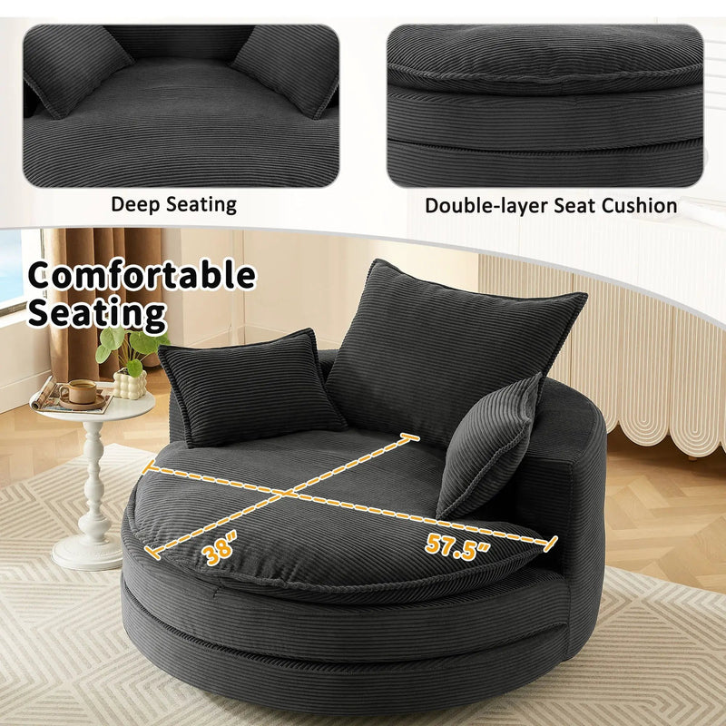 360° Swivel Accent Barrel Chair With Dual Layer Cushion And 3 Removable Pillows by HouseOfZazla
