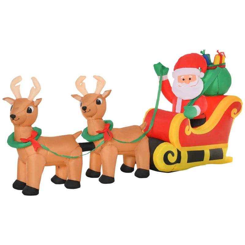 HOMCOM 8ft Long Christmas Inflatable Santa Claus with Sleigh and Reindeer by HouseOfZazla