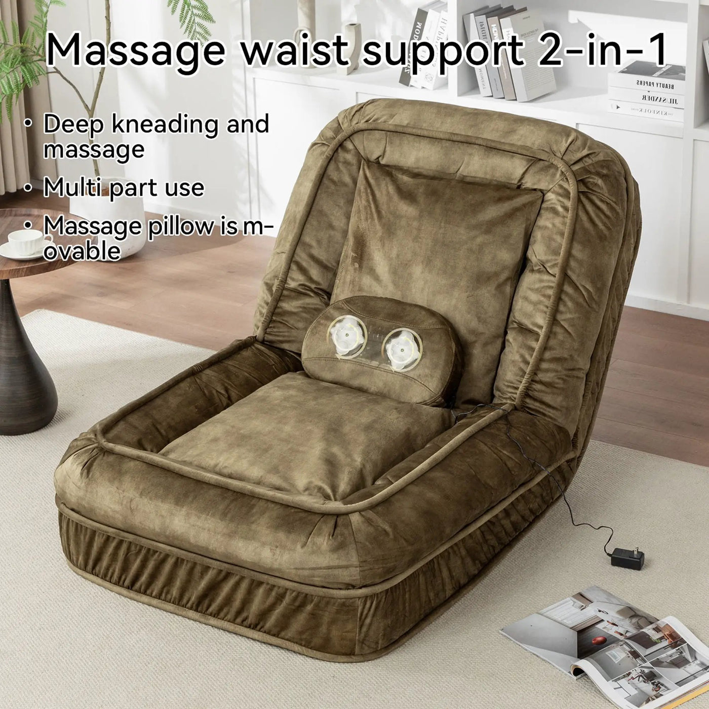 Upholstered Human Dog Bed And Pets, Bean Bag Floor Sofa With Massage Pillow, 5 Adjustable Positions & 2 Soft Pillows by Unique Piece Furniture