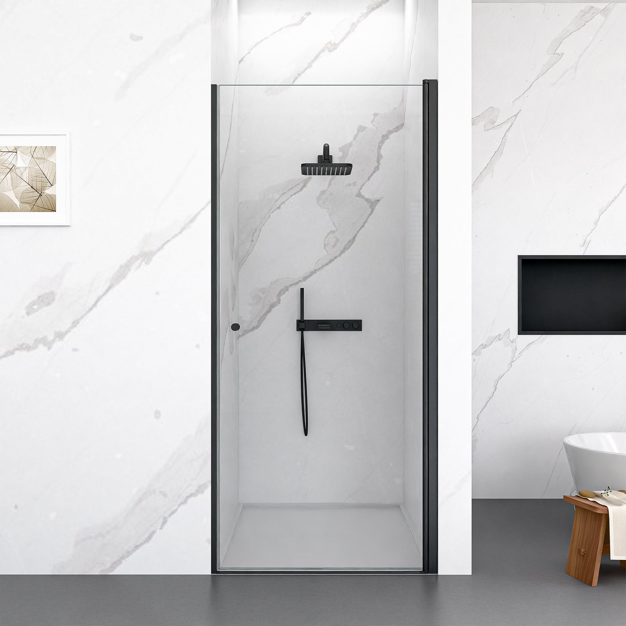 32"W x 72"H Frameless Circular Pivot Shower Door in Matte Black by HouseOfZazla
