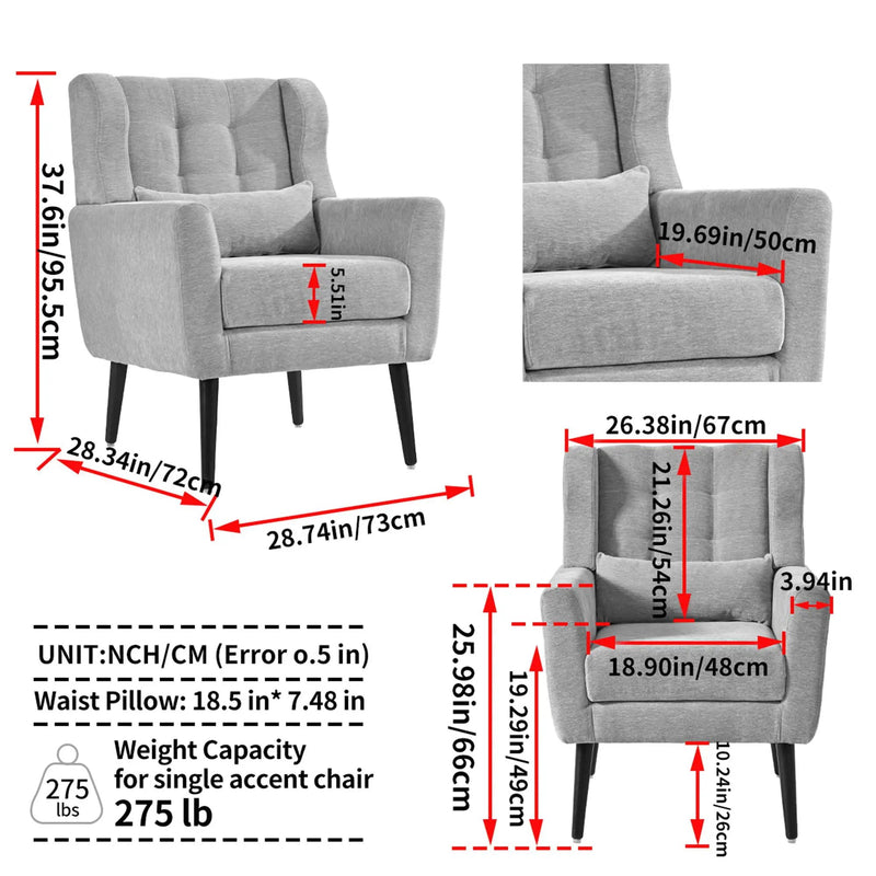 Modern Accent Chair, Arm Chairs For Living Room, Upholstered Mordern Armchair, Comfy Soft Padded Lounge Chair In Small Space, Bedroom, With Pillow, Solid Wood Leg by HouseOfZazla