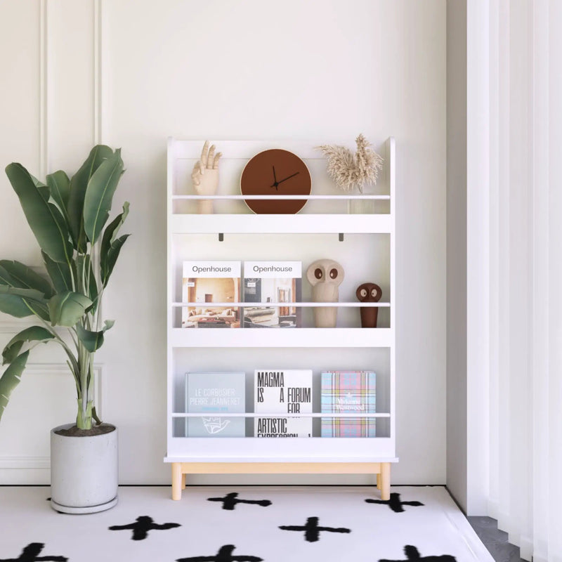 Wall Mounted Bookshelf, 3 Front Facing Display Shelves For Toddler Bedroom - White by HouseOfZazla