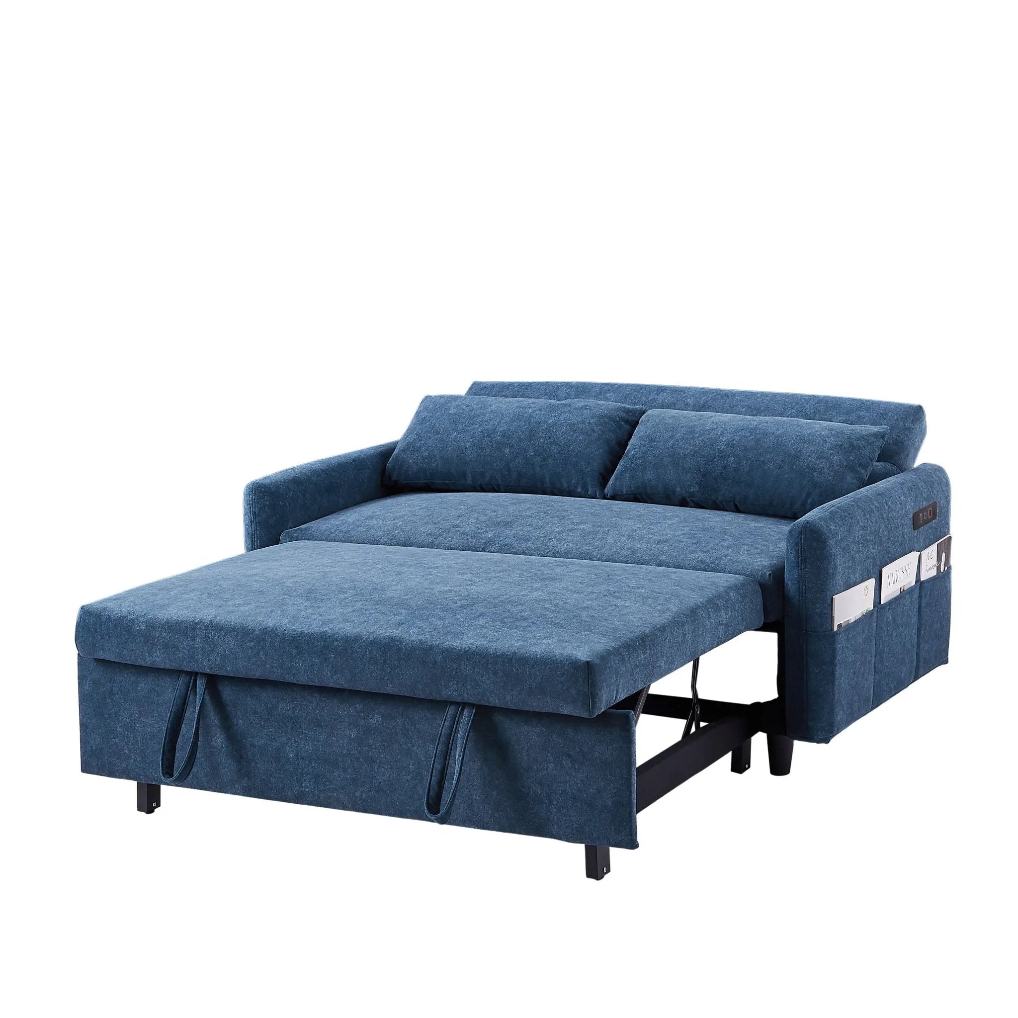 Pull Out Sleep Sofa Bed Loveseats Sofa Couch With Adjsutable Backrest, Storage Pockets, 2 Soft Pillows, USB Ports For Living Room, Bedroom, Apartment, Office by HouseOfZazla