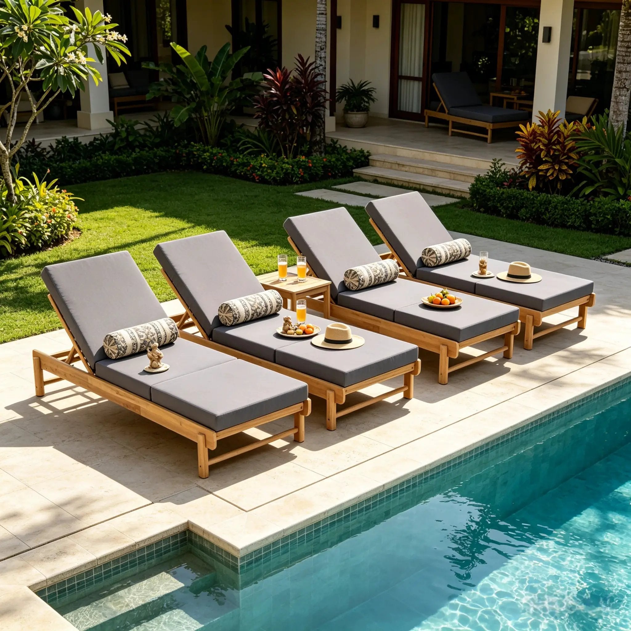 Light Teak Acacia Wood Chaise Lounge Set by HouseOfZazla