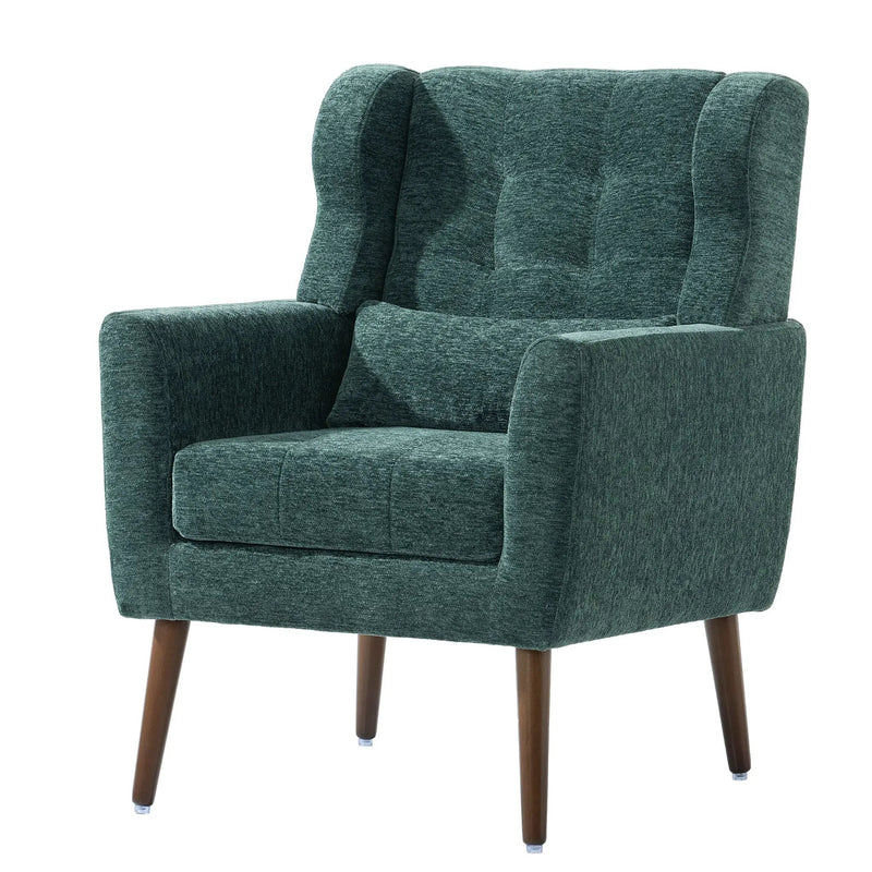 Modern Accent Chair, Arm Chairs For Living Room, Upholstered Mordern Armchair, Comfy Soft Padded Lounge Chair In Small Space, Bedroom, With Pillow, Solid Wood Leg by HouseOfZazla