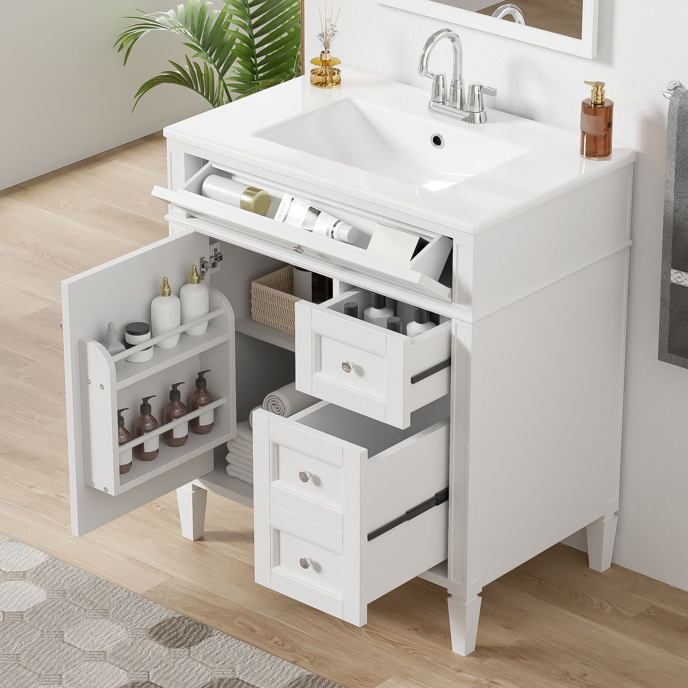 Bathroom Vanity With Top Sink, 2 Drawers & Tip Out Drawer by Unique Piece Furniture