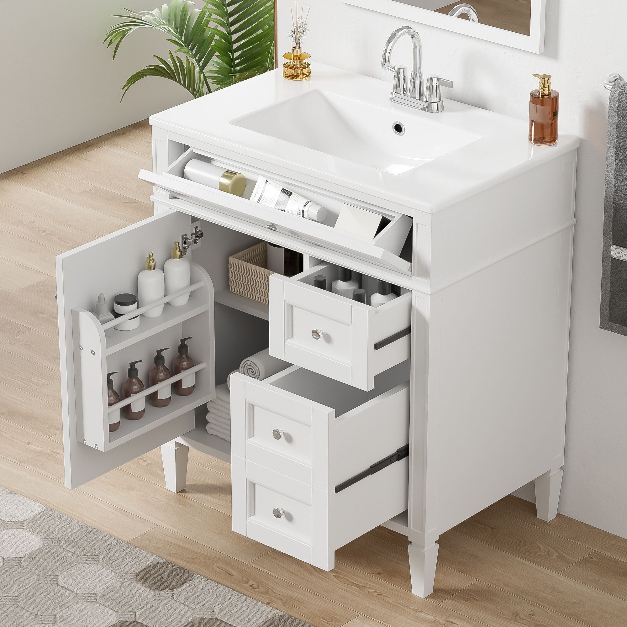 Bathroom Vanity With Top Sink, 2 Drawers & Tip Out Drawer by Unique Piece Furniture