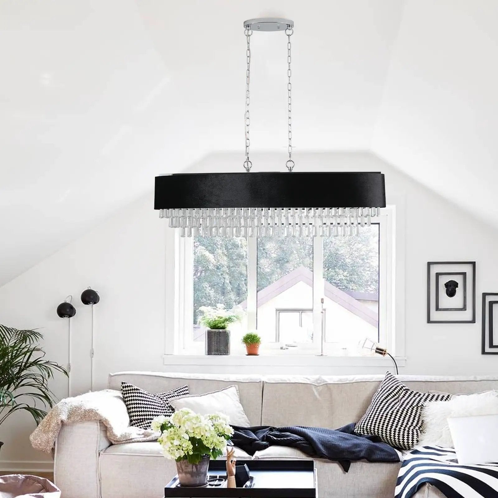 39' Modern Crystal Chandelier with Black Imitation Velvet Shade by HouseOfZazla
