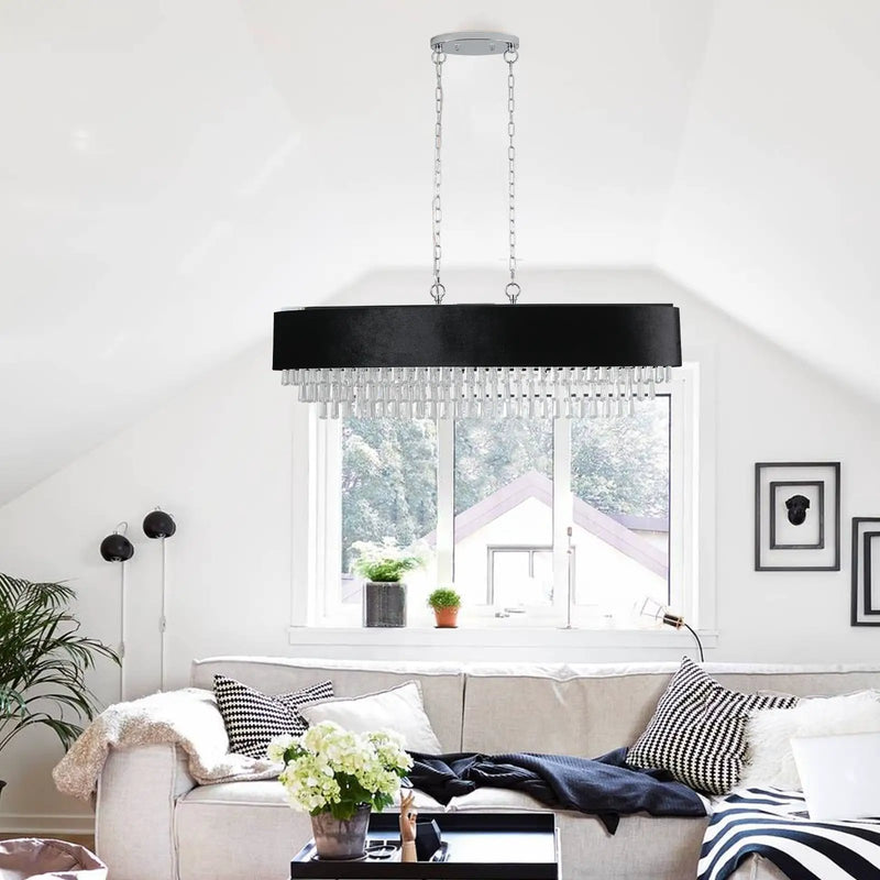 39' Modern Crystal Chandelier with Black Imitation Velvet Shade by HouseOfZazla
