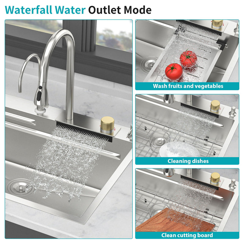 Waterfall Kitchen Sink With Pull Out Faucet & Cup Washer by HouseOfZazla