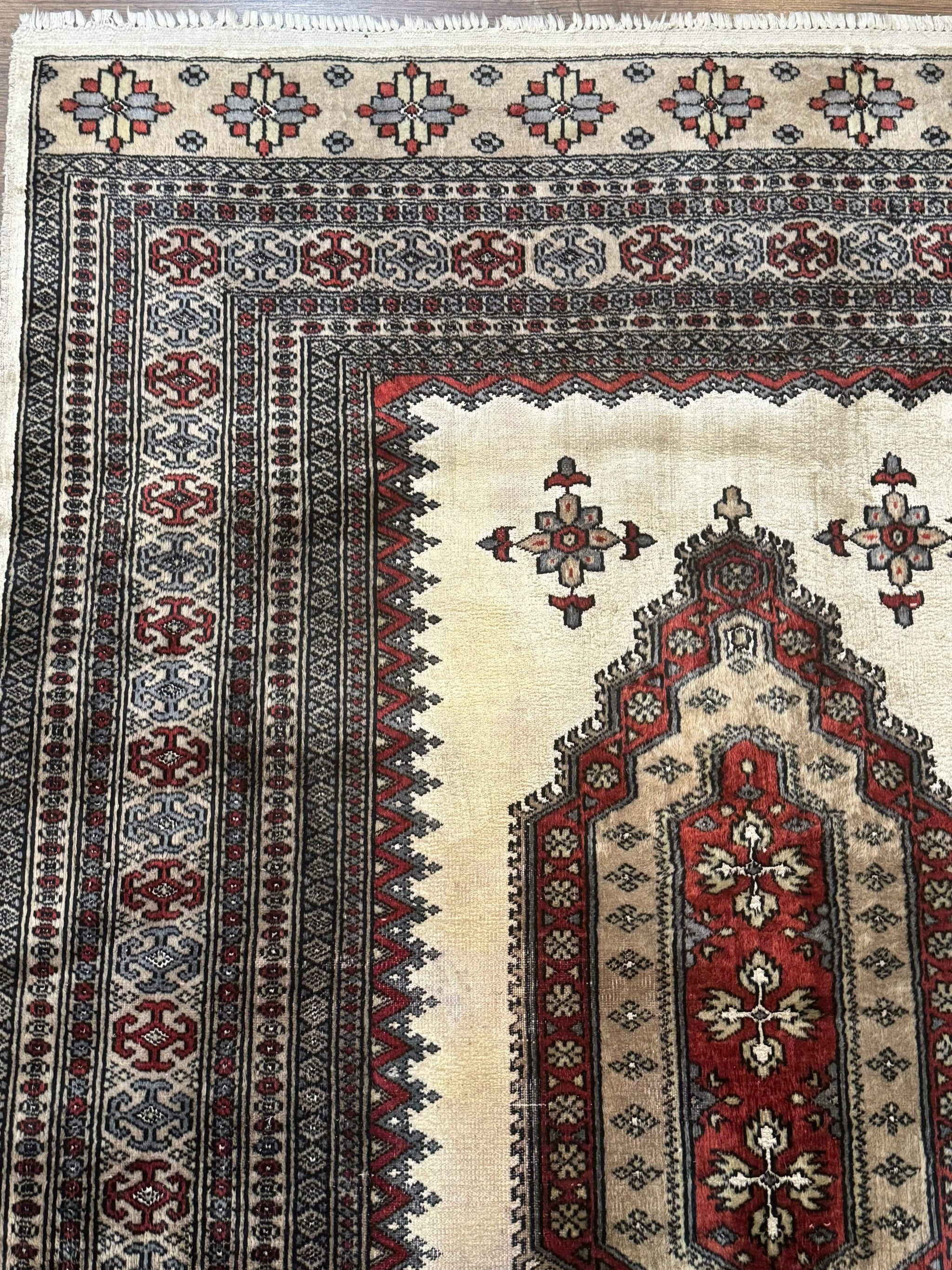 Pakistani Turkoman Rug 4x6, Semi Open Field, Ivory, Vintage by Jewel Rugs