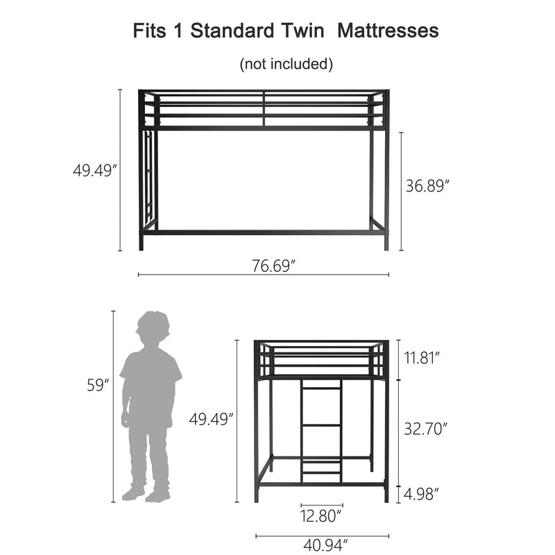 Adam - Twin Loft Bunk Bed With Cinnamon Wood Shelf - Black by Unique Piece Furniture