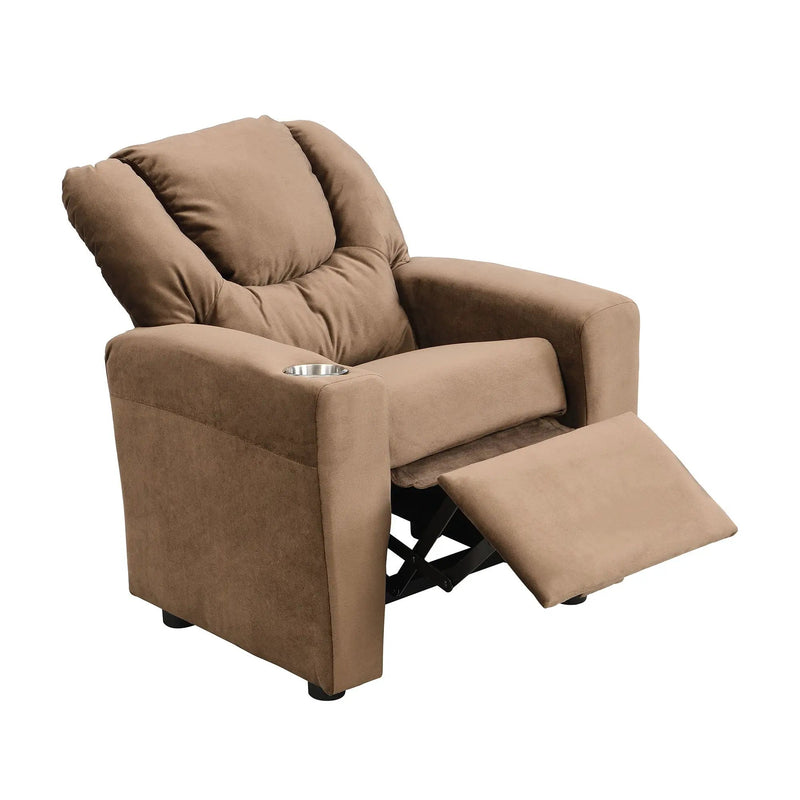 Kids Recliner Chair, Kids Upholstered Couch With One Cup Holder, Toddlers Recliner With Headrest And Footrest - Brown by Unique Piece Furniture