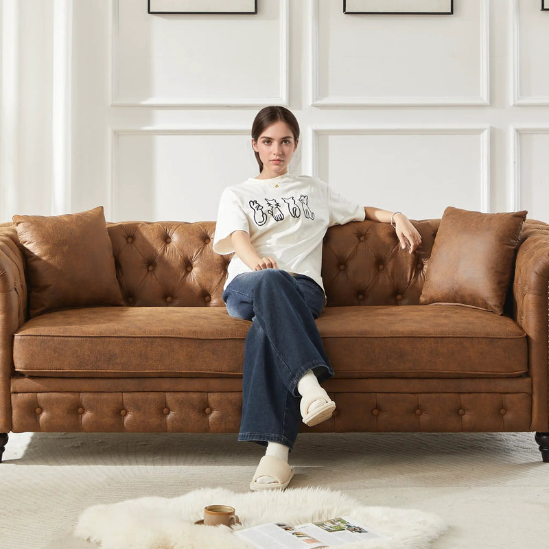 Tech Fabric Chesterfield Sofa with Rolled Arms - 3 Seater by HouseOfZazla