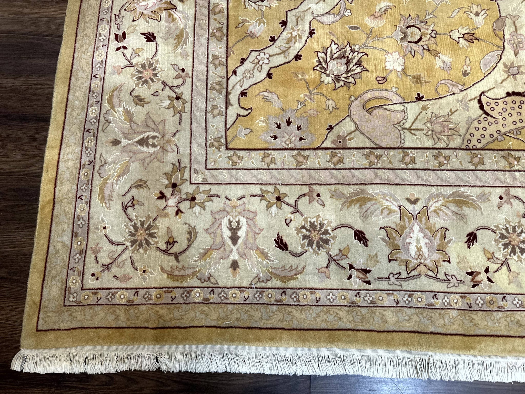 Sino Persian Rug 8x11, Wool with Silk Highlights, Unique Colors, Gold and Light Green, Fine 240 KPSI by Jewel Rugs