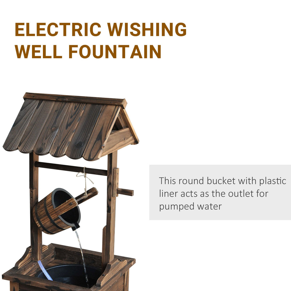 Carbonized Wood Wishing Well Outdoor Fountain 44 Inch, photo 6 of 9