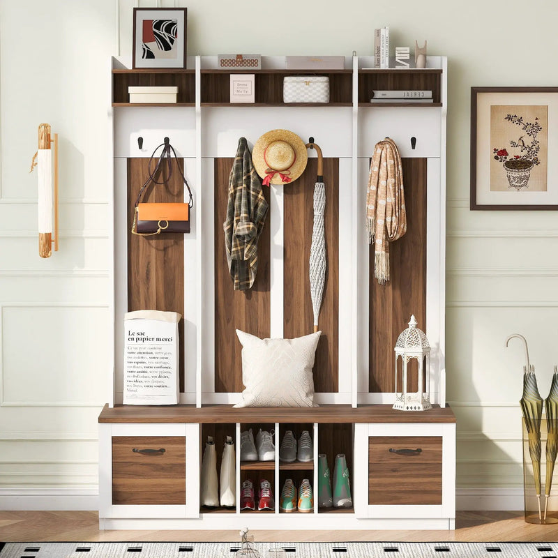 5 In 1 Entryway Bench With Coat Rack, 7 Sturdy Hooks, 2 Spacious Drawers And Adjustable Shelves by HouseOfZazla