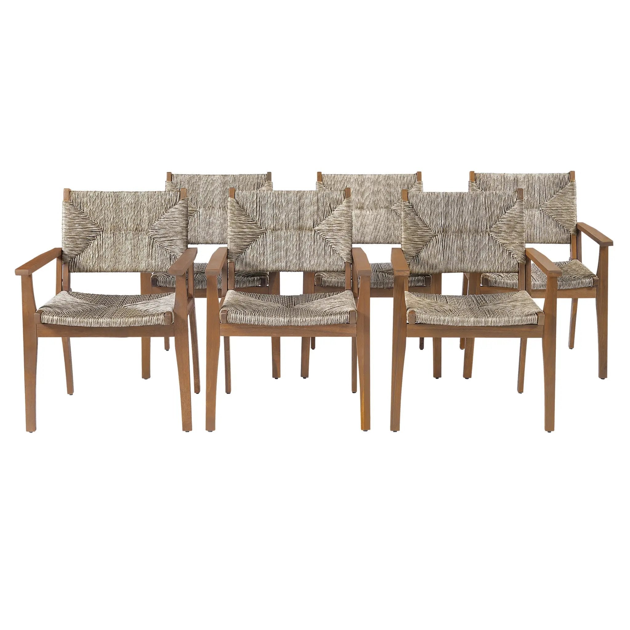 5-Piece Outdoor Dining Set: Brown Round Acacia Wood Table & 4 Brown Wicker Armchairs by HouseOfZazla