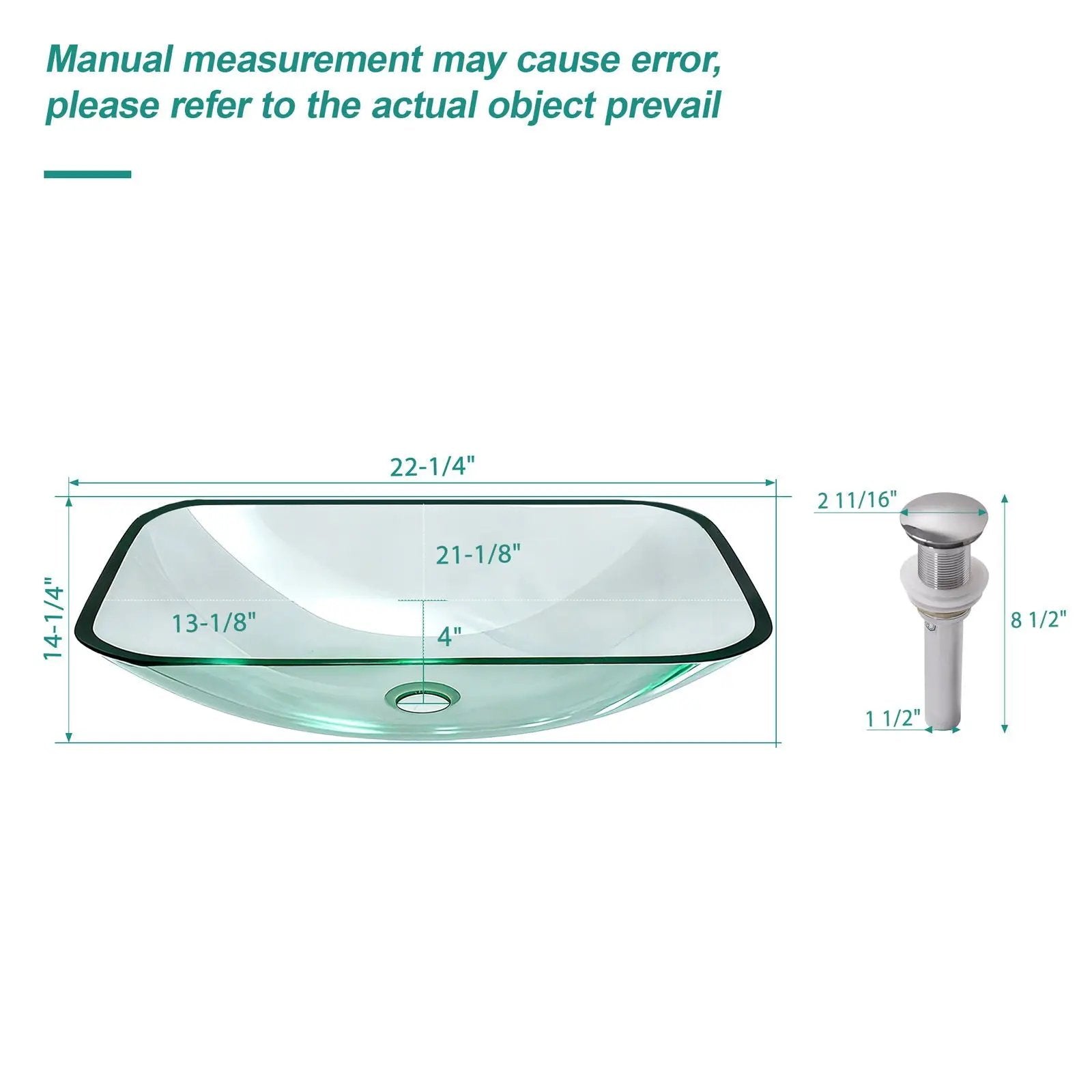 Clear Vessel Sink Rectangle Above Counter Bathroom Basin With Pop Up Drain, No Faucet - Clear by HouseOfZazla