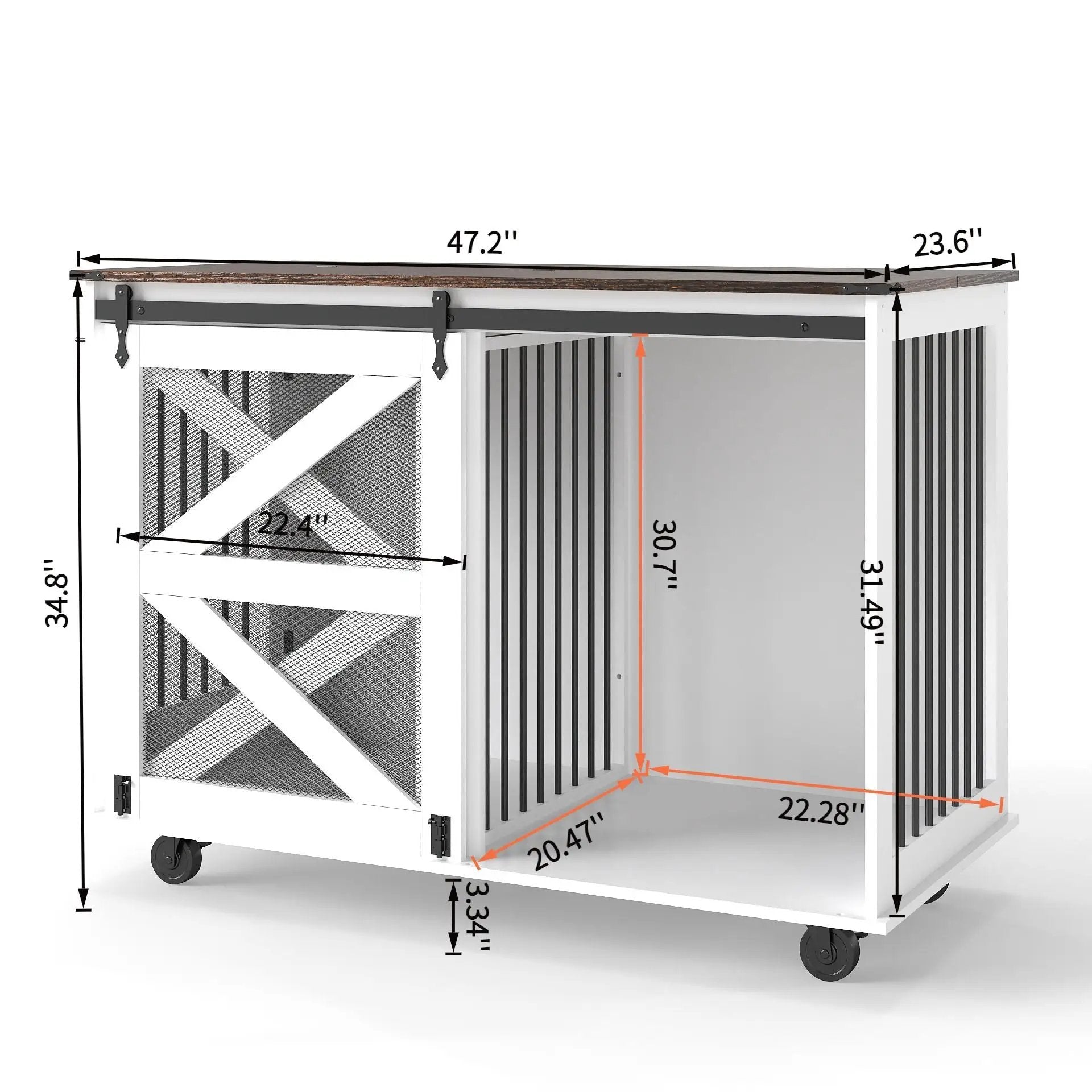 Mobile Dog Crate With Flip Top Feeding Door, Dual Access & 5 Caster System (2 Locking) - Brown White by HouseOfZazla