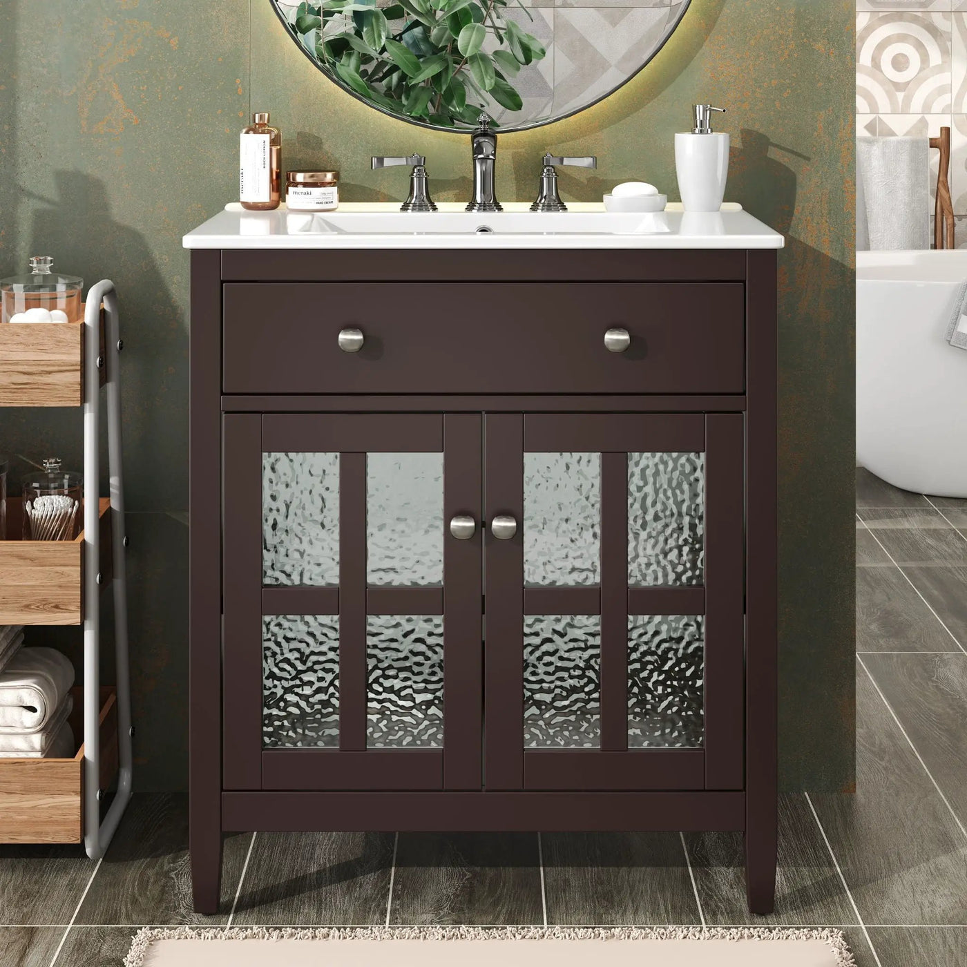 Bathroom Vanity With Ceramic Sink, Adjustable Shelf & Tip Out Tray by HouseOfZazla