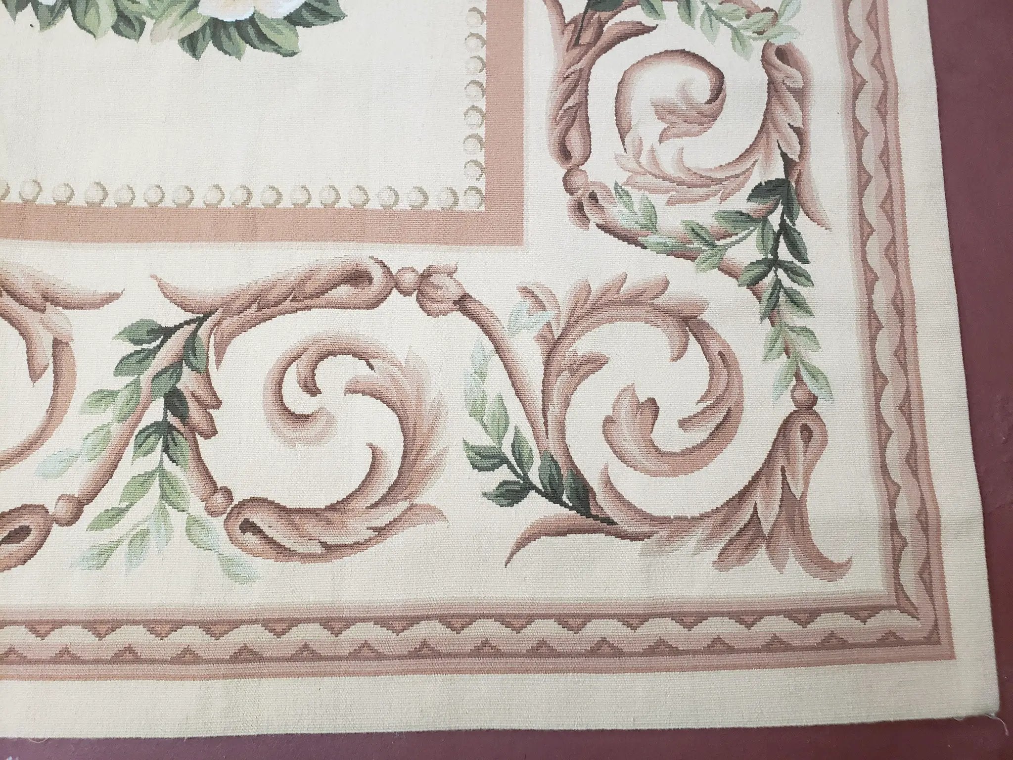 Elegant Aubusson Rug 10 x 14, Cream and Ivory Simple Aubusson Floral Carpet, Hand-Woven, European, New Aubusson Rug, Wool Area Rug, Violins by Jewel Rugs