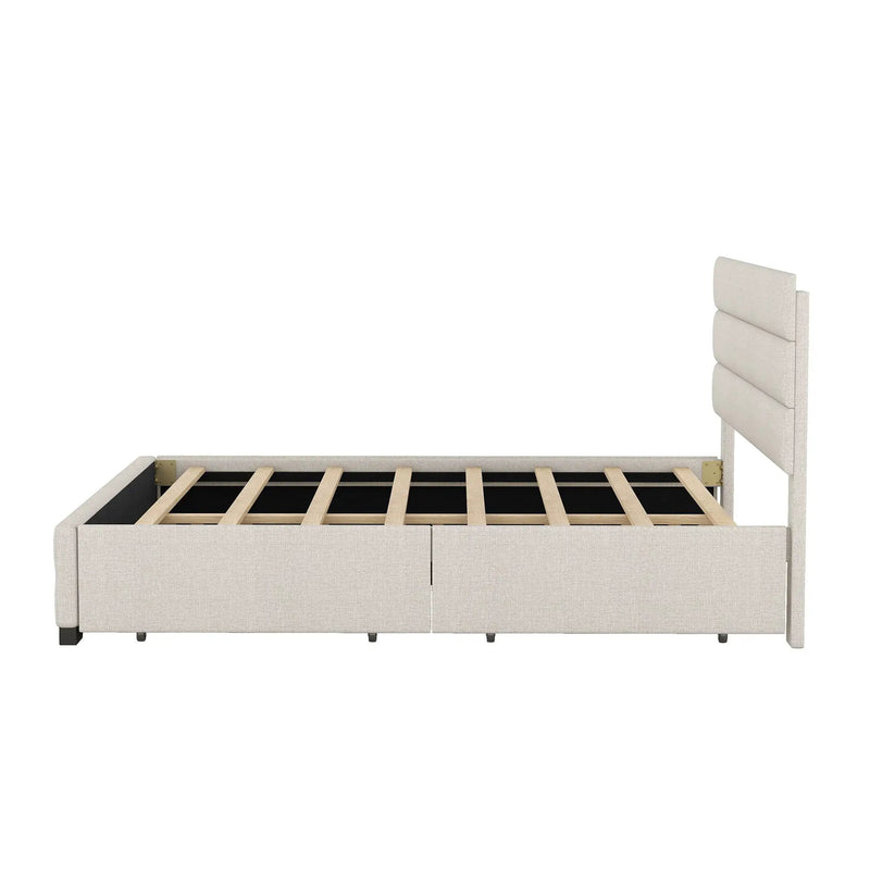 Queen Platform Bed With Twin Trundle And 2 Storage Drawers - Beige by HouseOfZazla