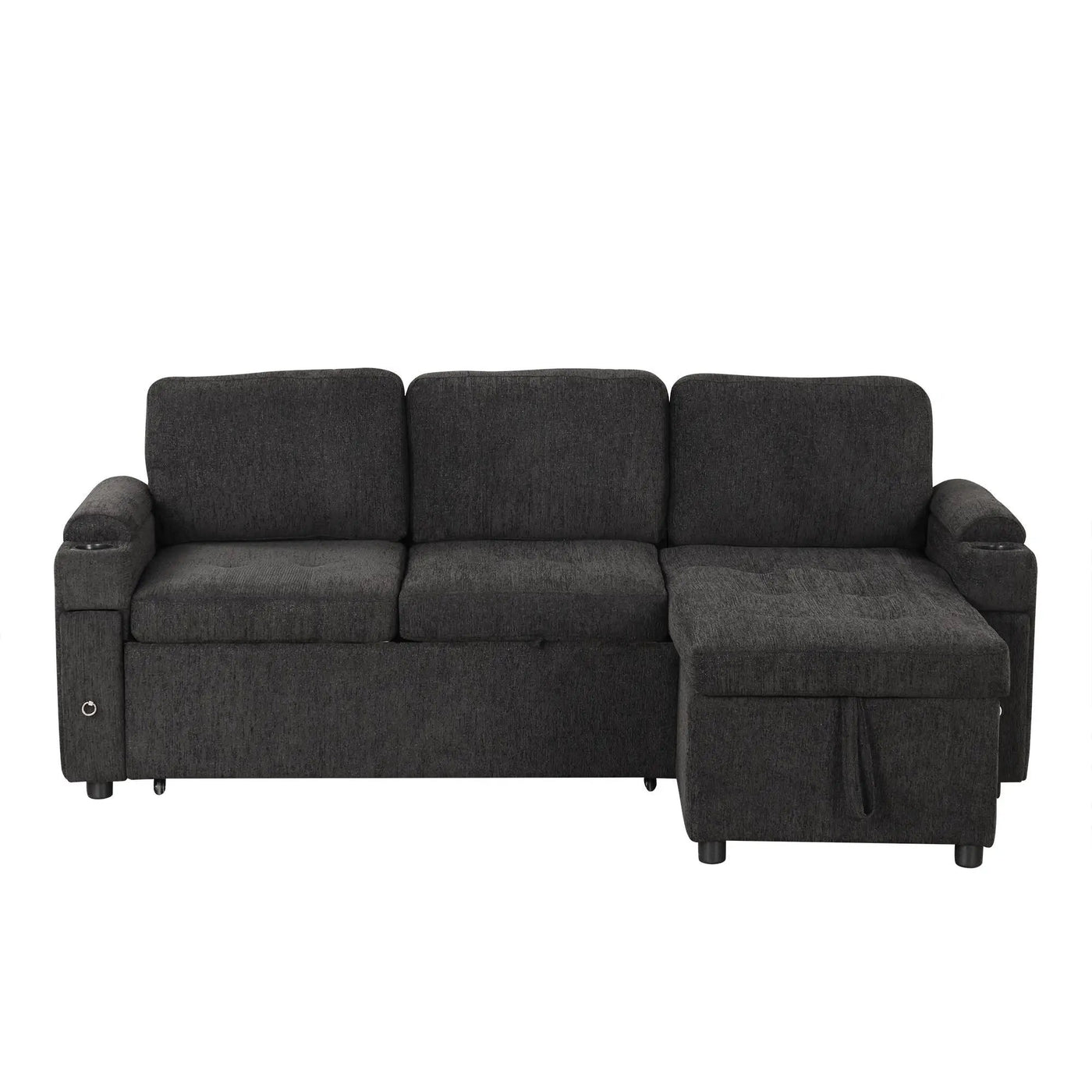 Convertible L Shaped Sofa Couch With Storage, Cup Holders, USB Ports by HouseOfZazla