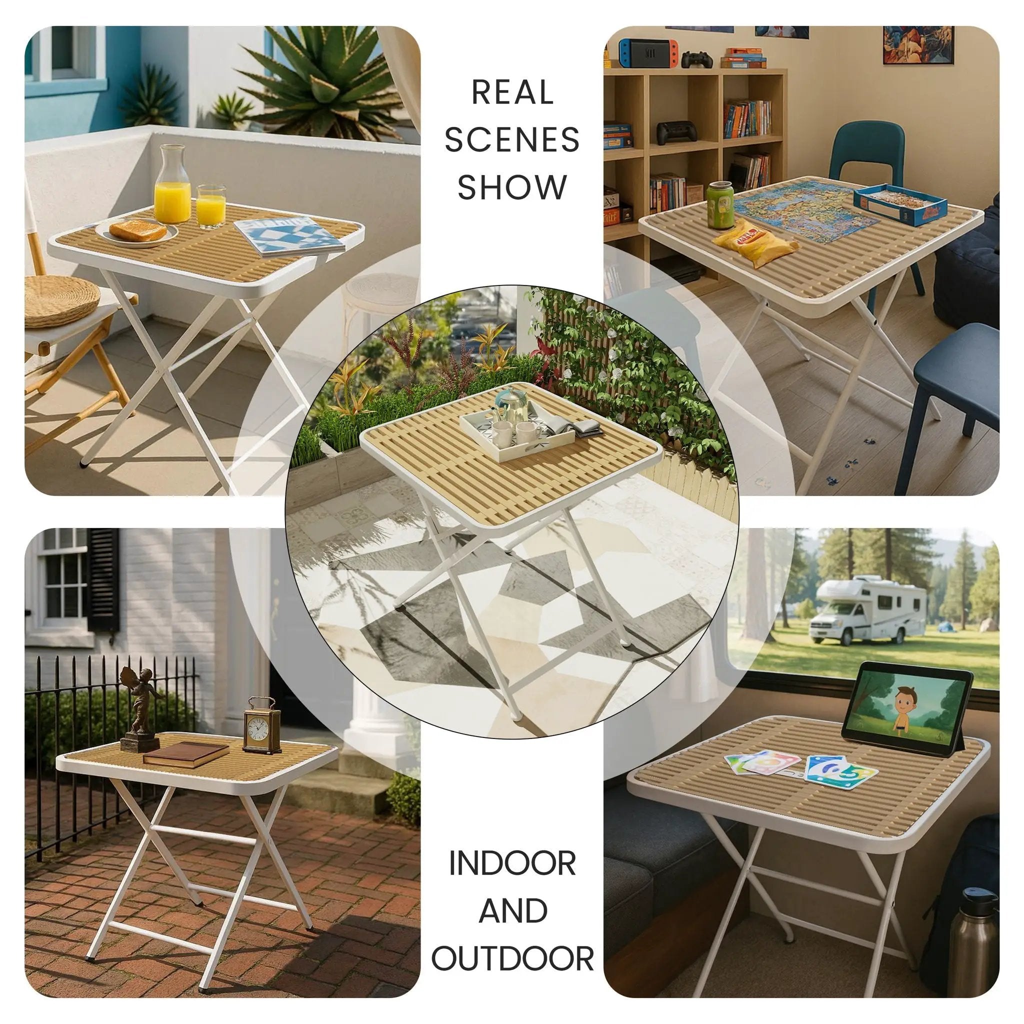 Modern Folding Square Table, Water Proof And Wear Resistant - Apricot / White by HouseOfZazla