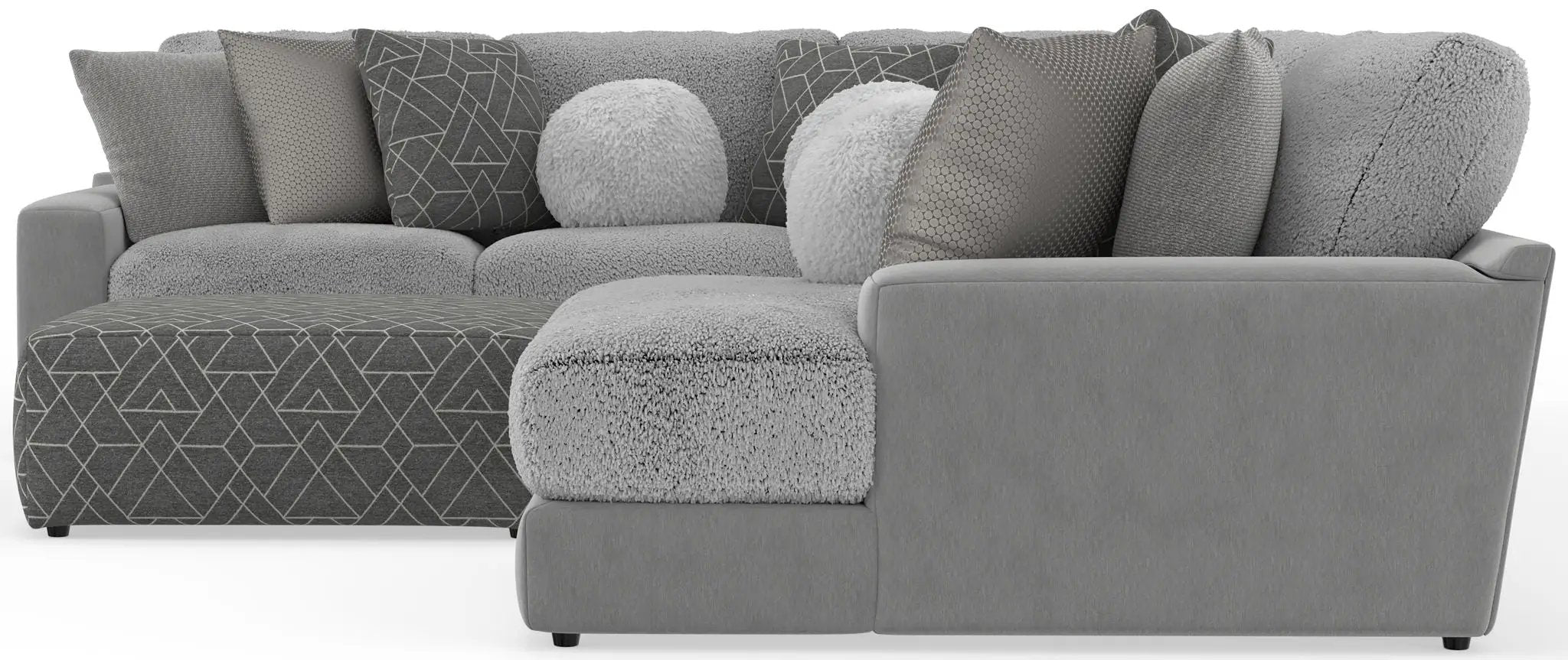 Canyon - 4 Piece Sectional With Cuddler Seat Cushions, Included Accent Pillows And Cocktail Ottoman (Right Side Facing Chaise) - Platinum by Unique Piece Furniture