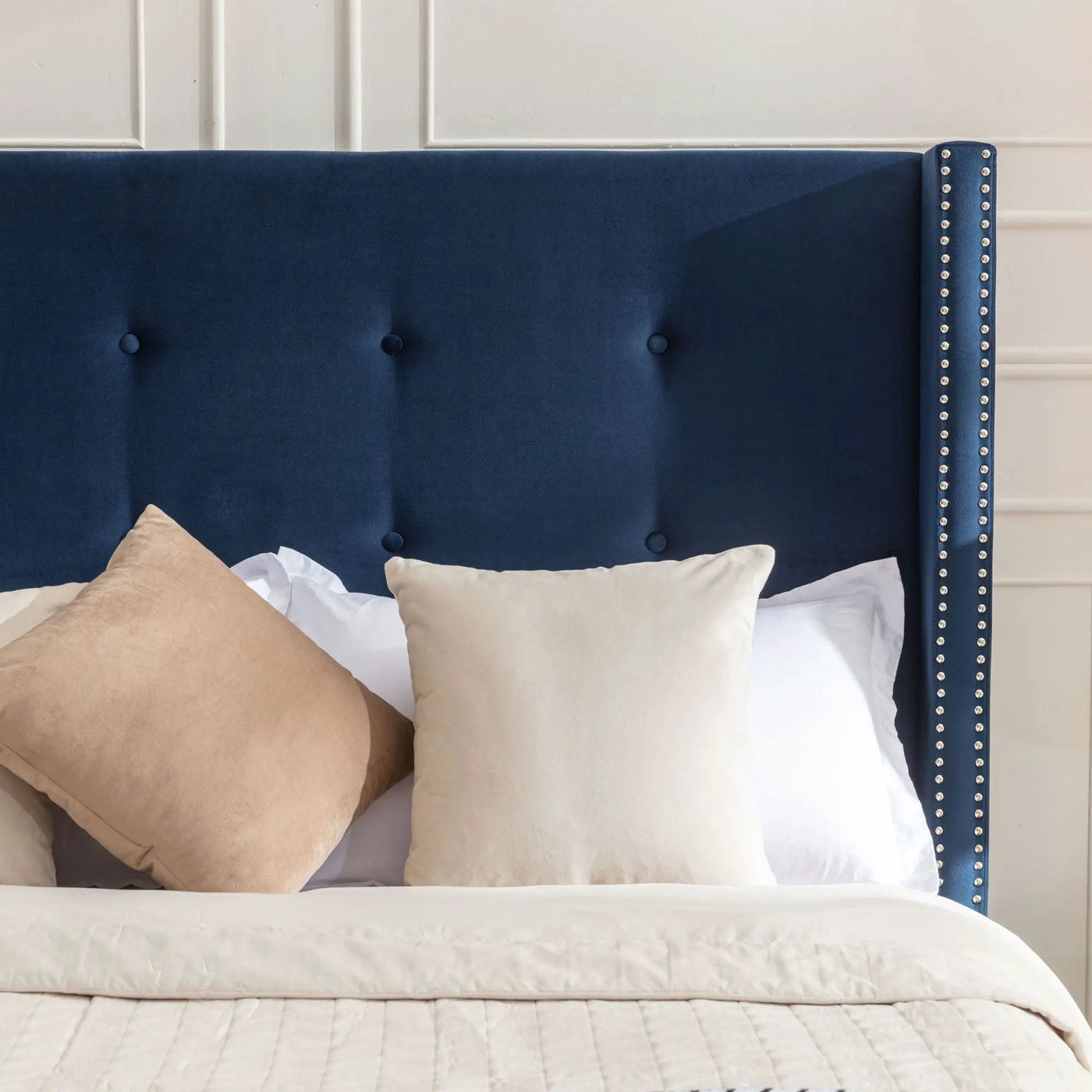 Peyton - Upholstered Bed With 54" High Headboard, Traditional Hand Buttoned Tufting by HouseOfZazla