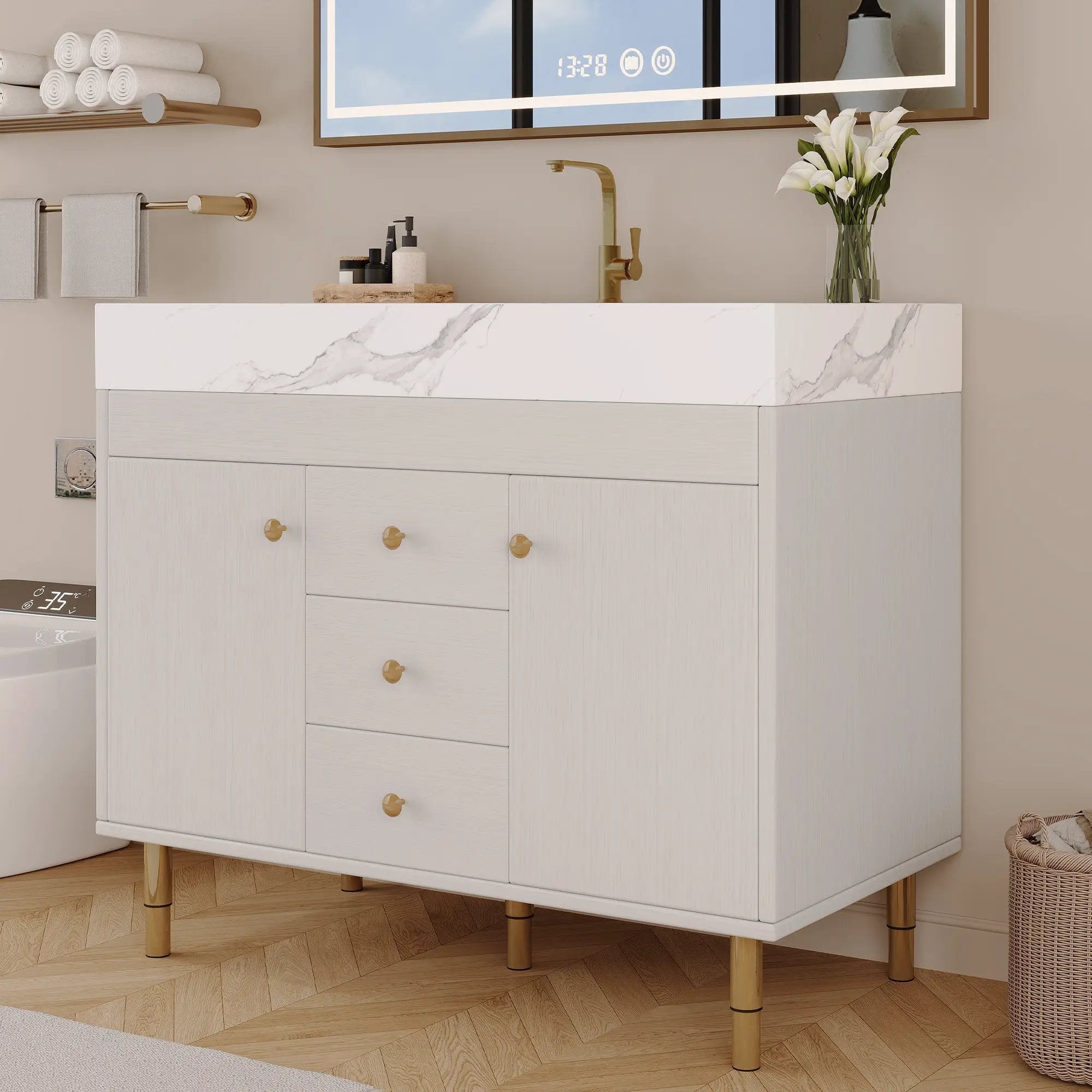 36 in Modern Free-standing Bathroom Vanity with Ceramic Sink & Ample Storage by HouseOfZazla