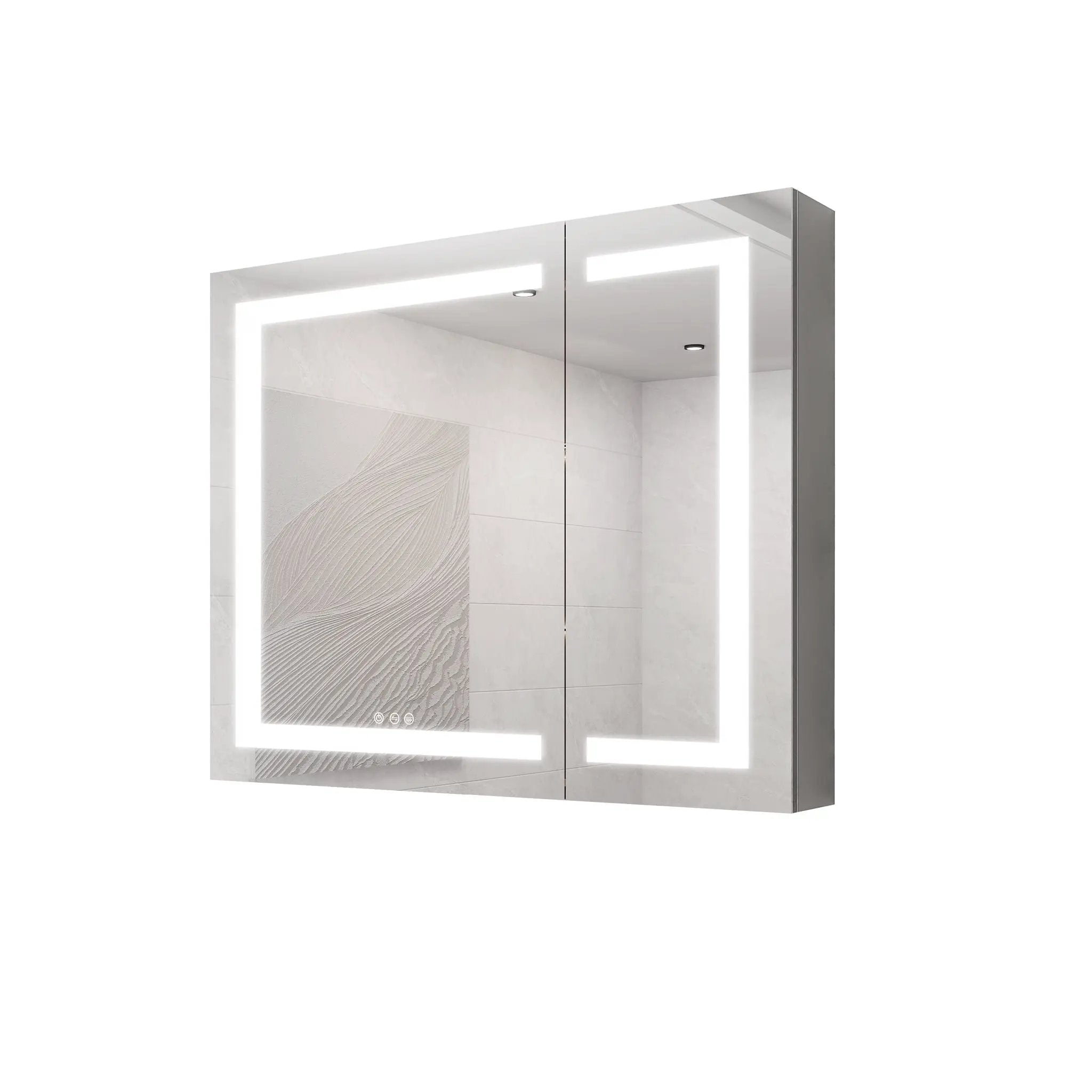 36" X 30" Medicine Cabinet With LED Vanity Mirror, Anti-Fog Recessed Or Surface Mount Bathroom Double Door Large Storage 3000K~6000K Bright Lighted Aluminum Storage Cabinet With Touch Switch - Silver by HouseOfZazla