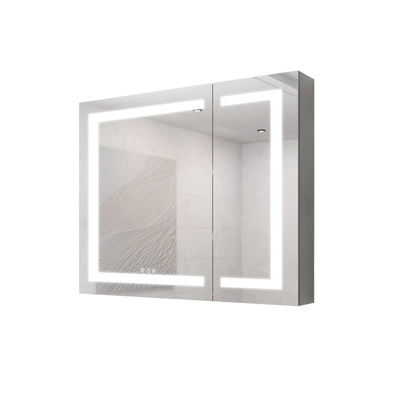 36" X 30" Medicine Cabinet With LED Vanity Mirror, Anti-Fog Recessed Or Surface Mount Bathroom Double Door Large Storage 3000K~6000K Bright Lighted Aluminum Storage Cabinet With Touch Switch - Silver by HouseOfZazla