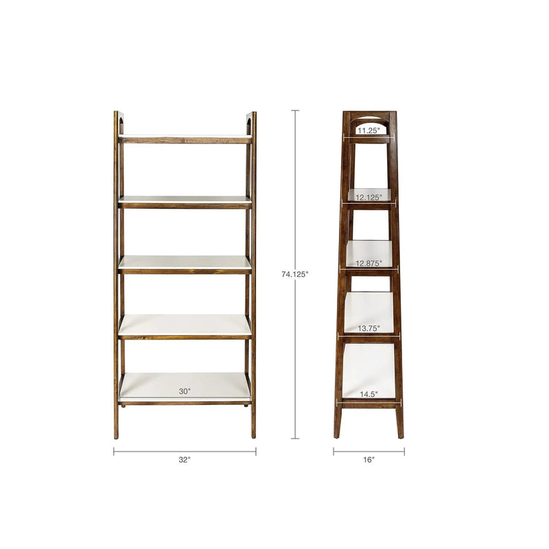 Mid - Century Design 5 Shelf Bookcase - Off White / Pecan by HouseOfZazla