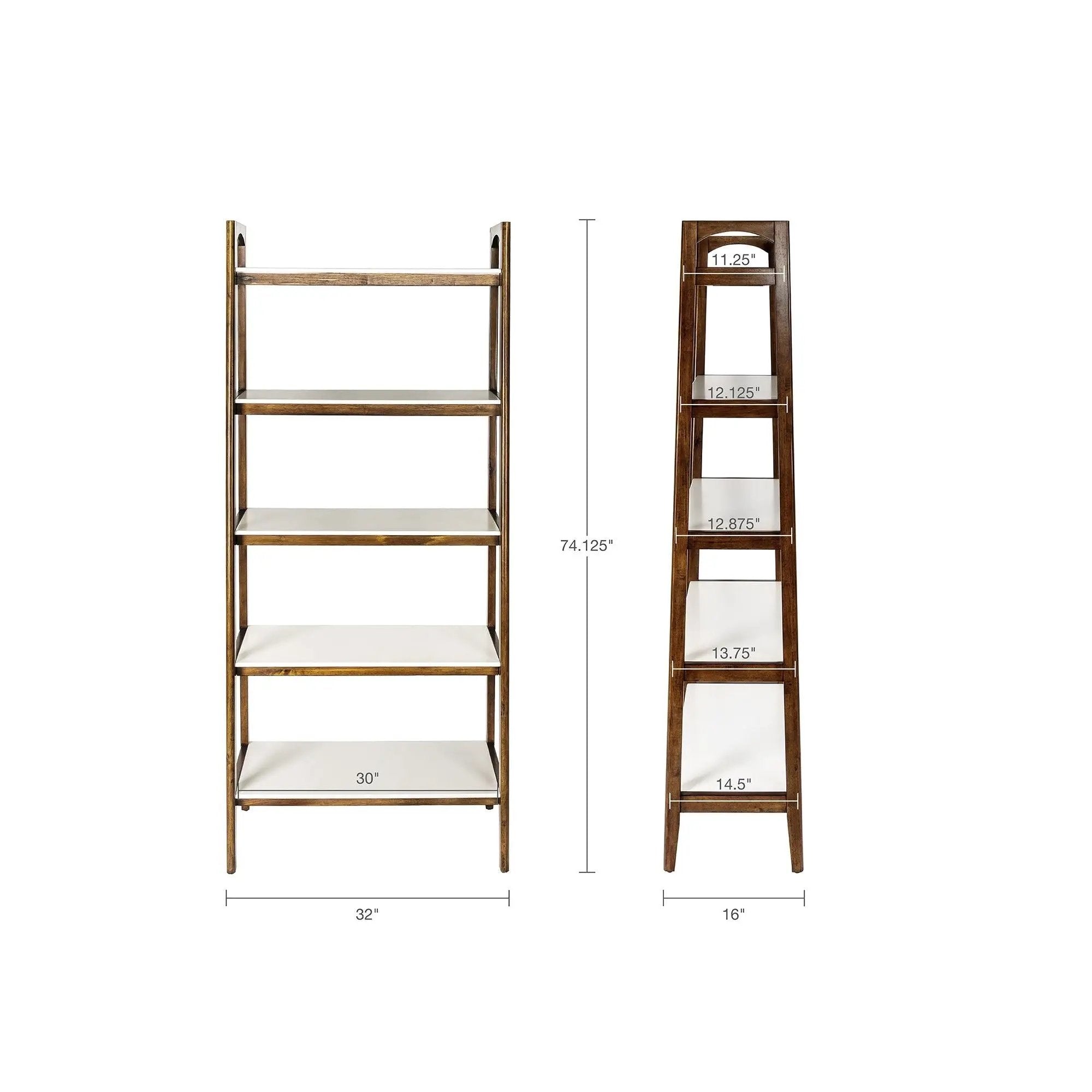 Mid - Century Design 5 Shelf Bookcase - Off White / Pecan by Unique Piece Furniture