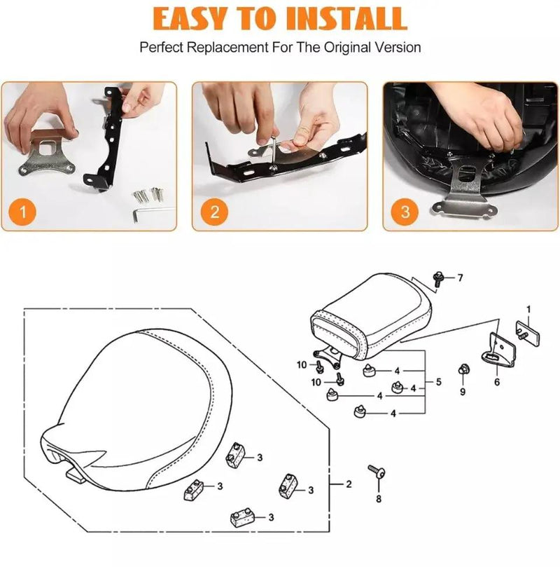 Open Box Motorcycle Front Rider Driver Seat Pillion Cushion Pad with Mounting Bracket Fit by Selzalot