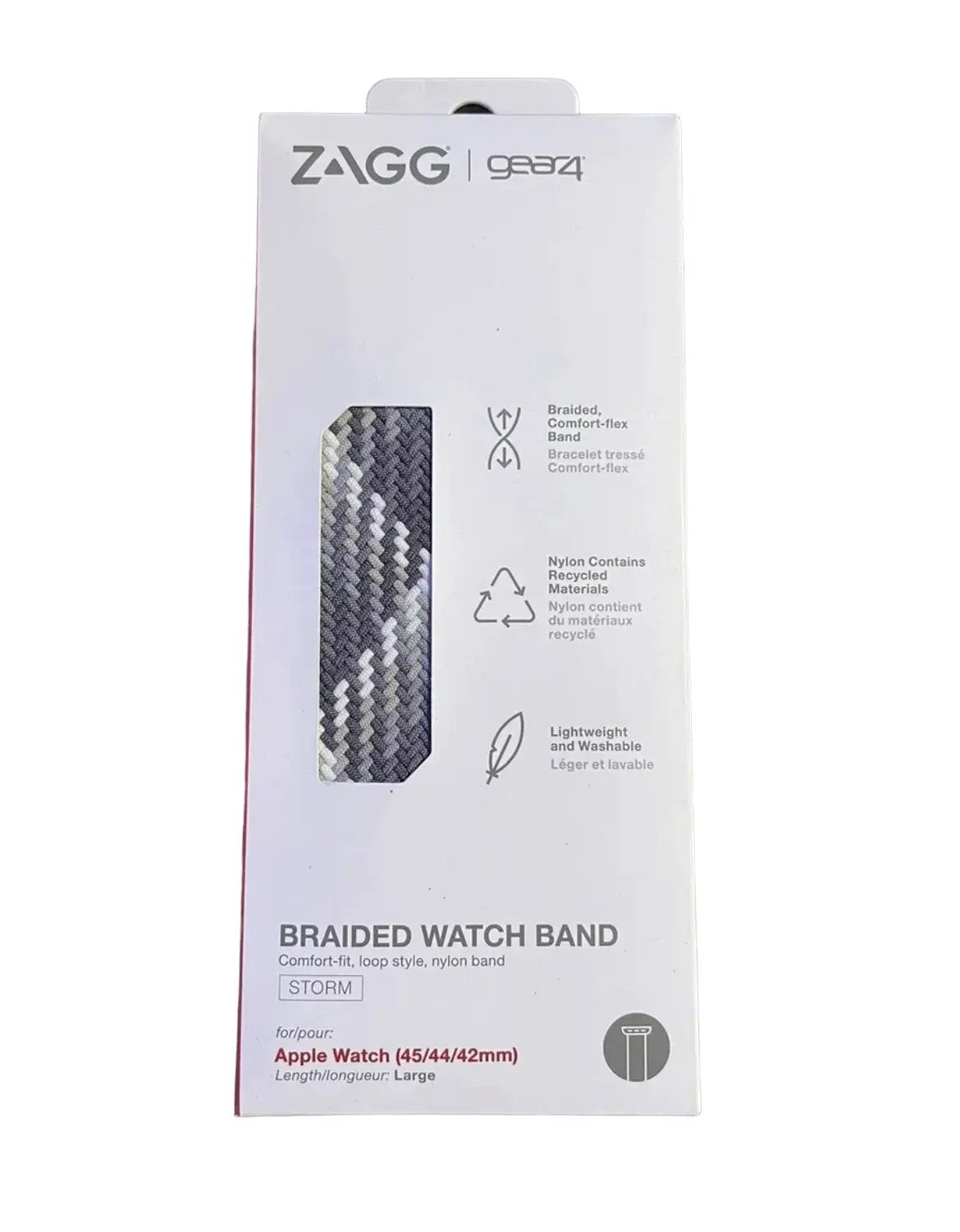 ZAGG Gear4 Braided Stretchy Solo Loop Band – LG – Storm - Compatible with Apple Watch 42mm 44mm 45mm, Elastic Strap Wristbands for iWatch Series 7/6/SE/5/4/3/2/1, Large (705009501) by Selzalot