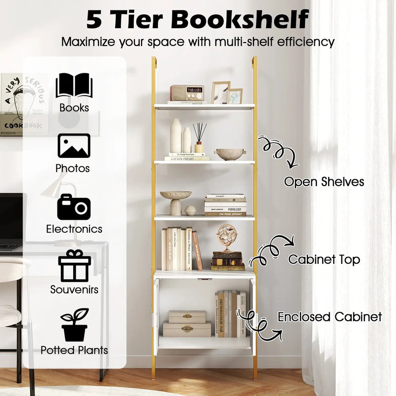 72.5 Inch Tall Bookshelf with Cabinet Anti-Tipping Kits and Metal Frame by DirectDeals