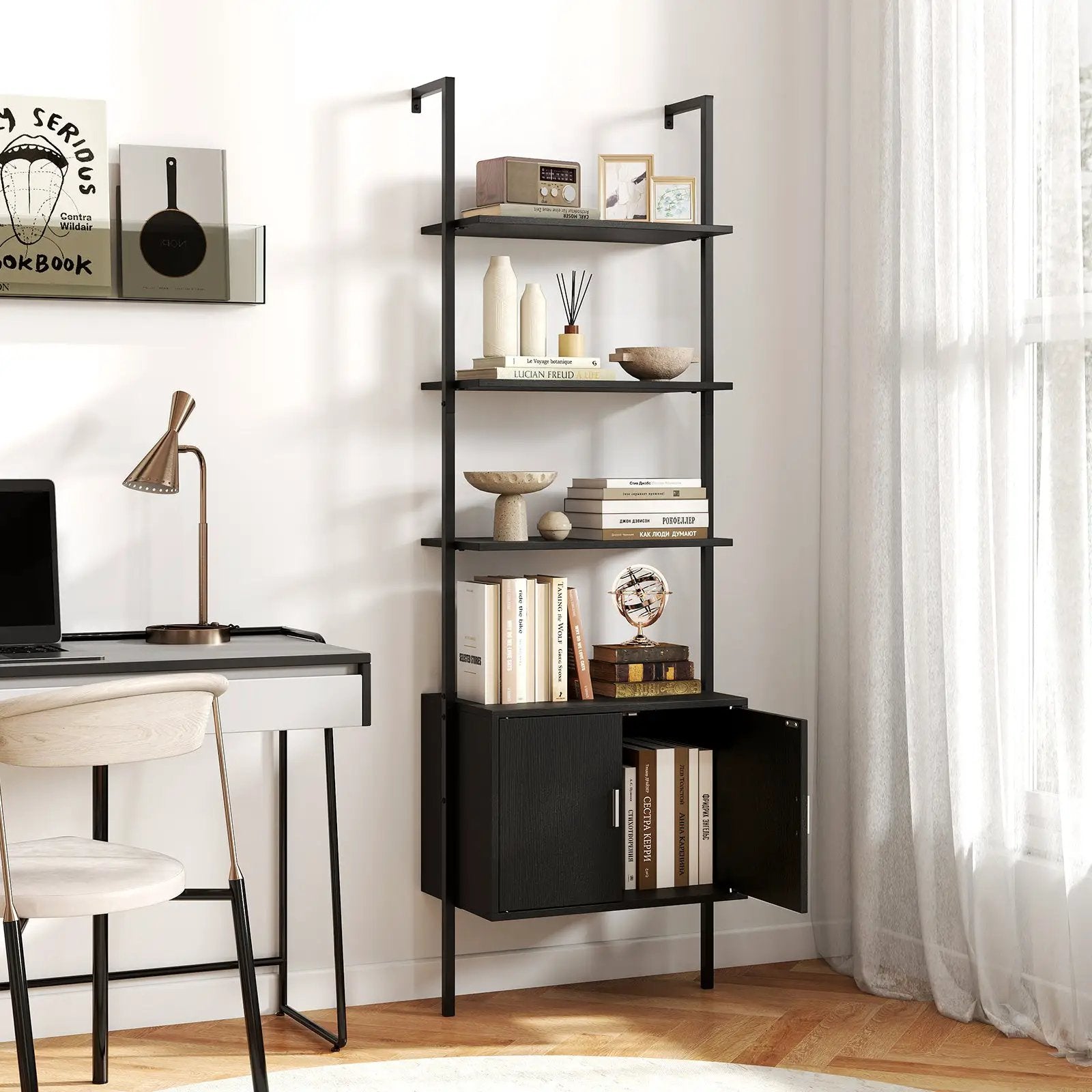 72.5 Inch Tall Bookshelf with Cabinet Anti-Tipping Kits and Metal Frame by DirectDeals