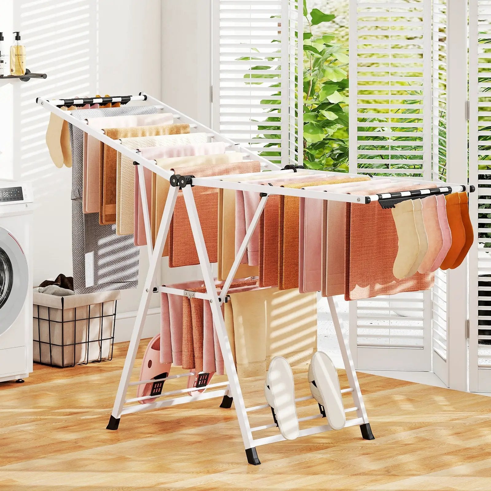 72.5 Inches Clothes Drying Rack with Height Adjustable Wings by DirectDeals
