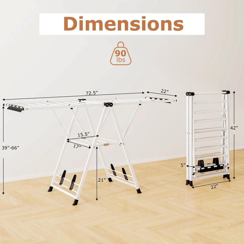 72.5 Inches Clothes Drying Rack with Height Adjustable Wings by DirectDeals