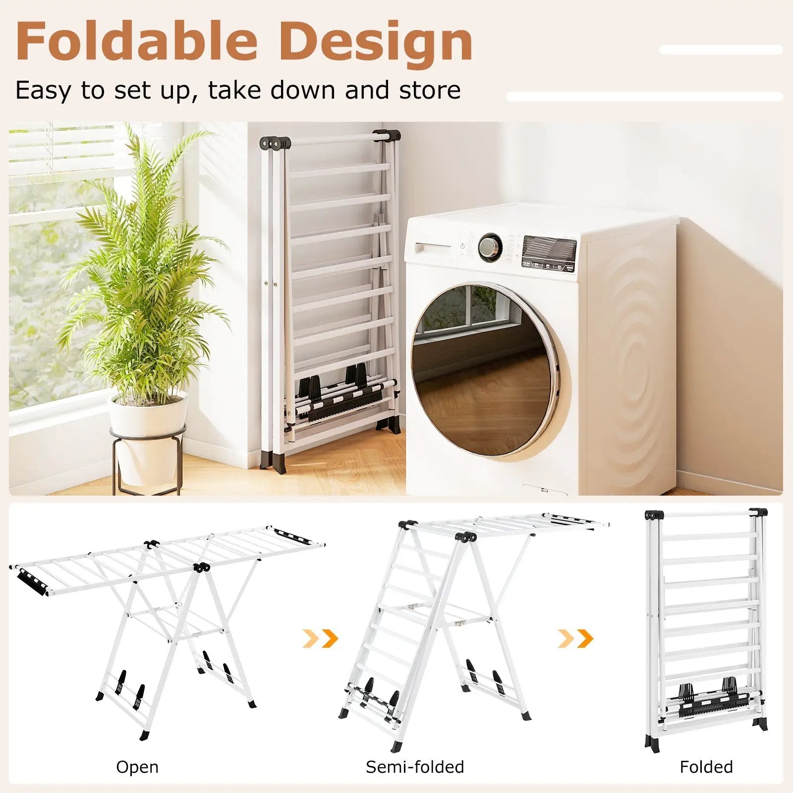 72.5 Inches Clothes Drying Rack with Height Adjustable Wings by DirectDeals