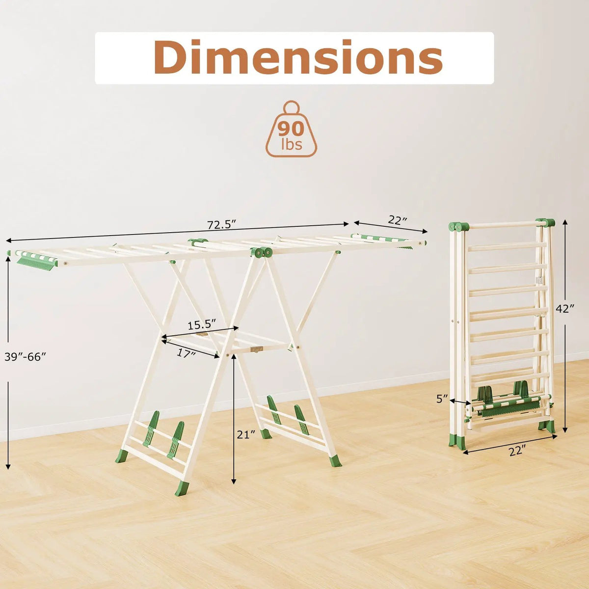 72.5 Inches Clothes Drying Rack with Height Adjustable Wings, photo 10 of 16