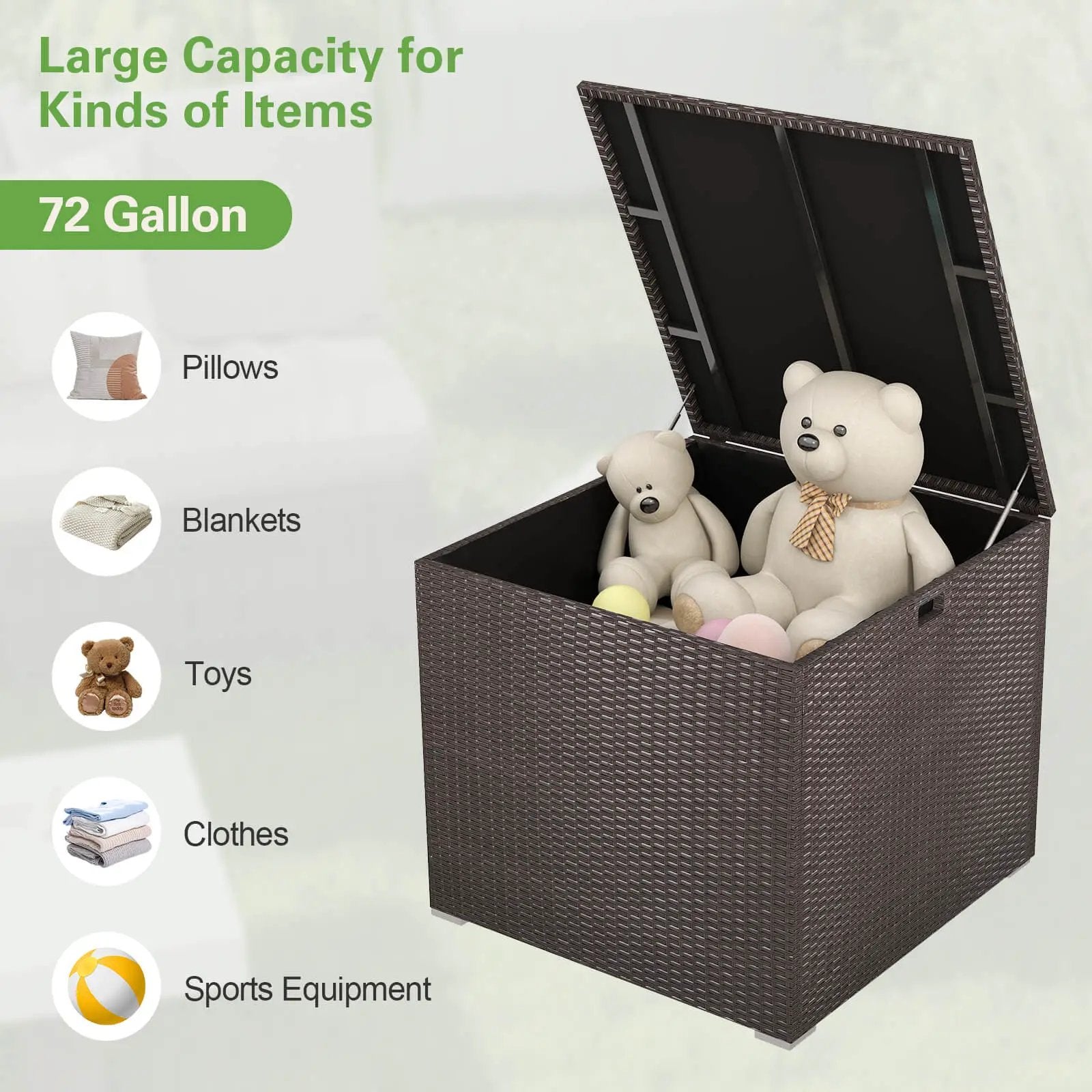 72 Gallon Rattan Outdoor Storage Box with Zippered Liner and Solid Pneumatic Rod by DirectDeals