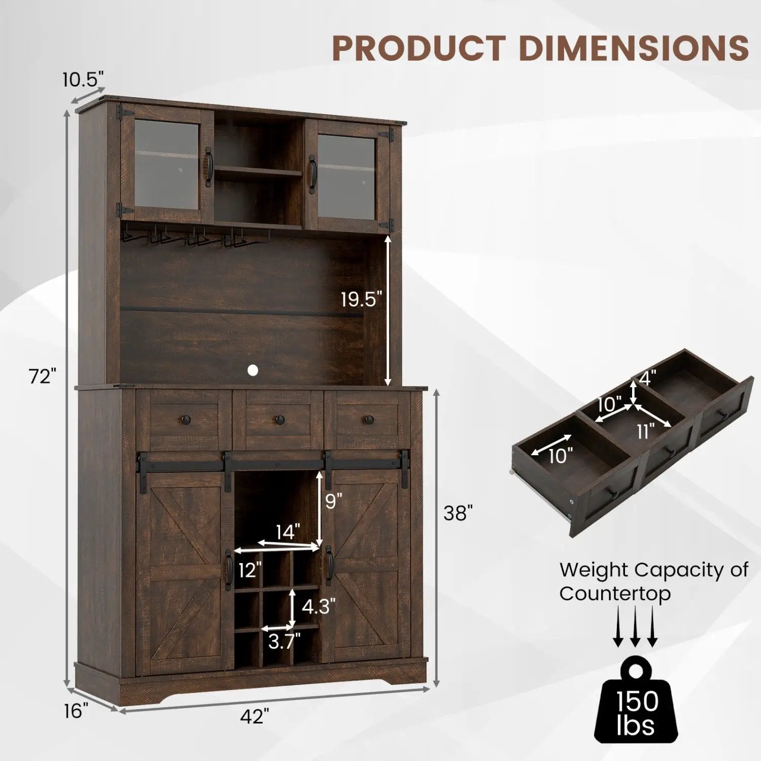 72 Inch Coffee Bar Cabinet with Drawers and Sliding Barn Doors by DirectDeals
