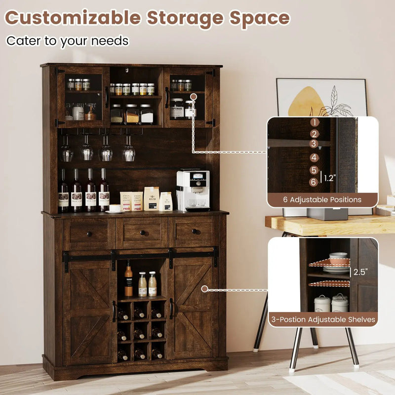 72 Inch Coffee Bar Cabinet with Drawers and Sliding Barn Doors by DirectDeals