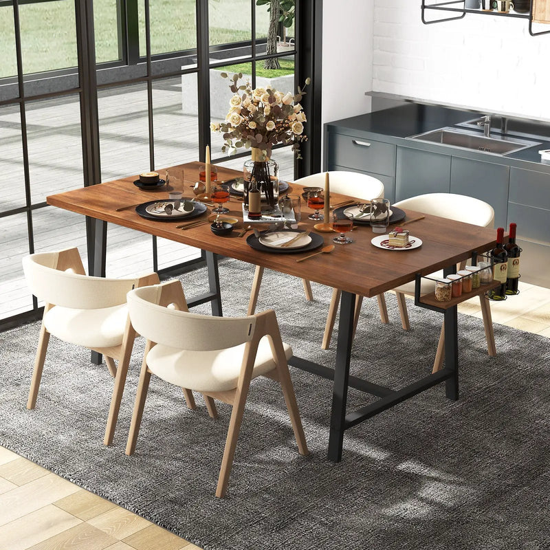 72 Inch Dining Table Rectangular Kitchen Table with 2-Bottle Wine Rack for 5-7-Walnut by DirectDeals